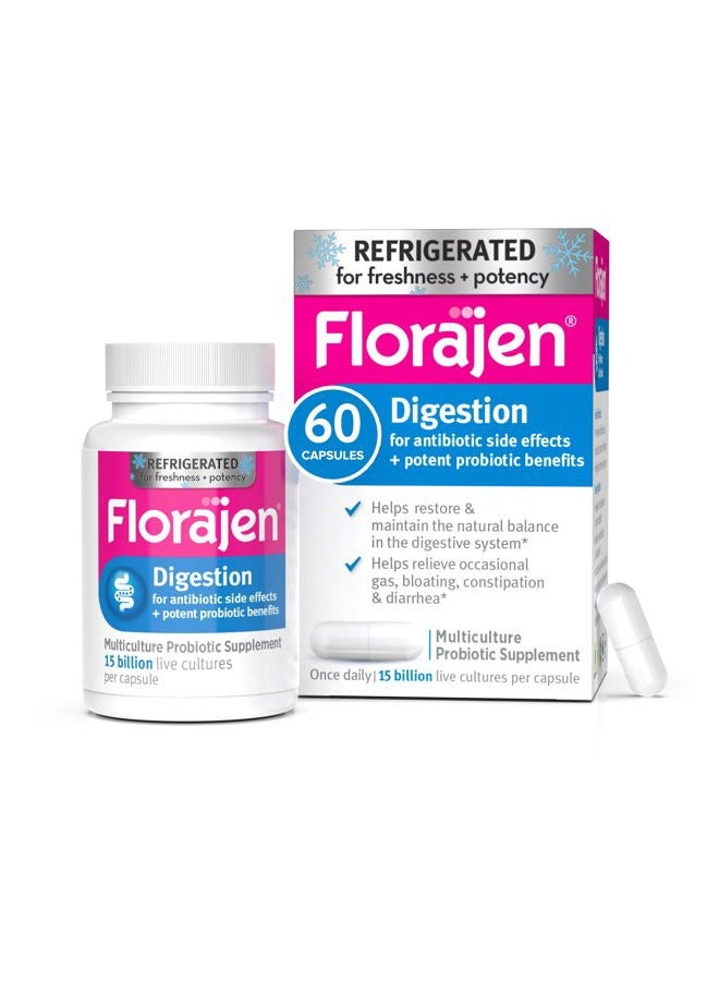 Florajen Digestion Probiotics (Refrigerated) - Advanced Gas & Bloat Supplement with Lactobacillus, Supports Gut Health, Unbloat & Good Flora, Adult Daily Probiotics for Constipation, 60 Count - Image 1
