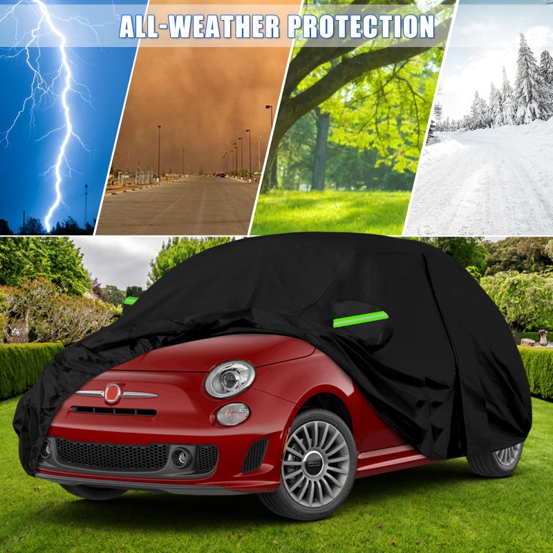 SPORTULI Waterproof Car Covers Replace for 2007-2024 Fiat 500/500C, 6 Layers All Weather Custom-fit Car Cover with Zipper Door & Windproof Bands for Snow Rain Dust Hail Protection - Image 5