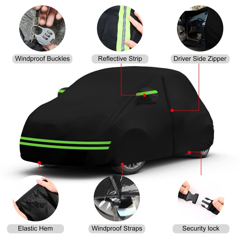 SPORTULI Waterproof Car Covers Replace for 2007-2024 Fiat 500/500C, 6 Layers All Weather Custom-fit Car Cover with Zipper Door & Windproof Bands for Snow Rain Dust Hail Protection - Image 3