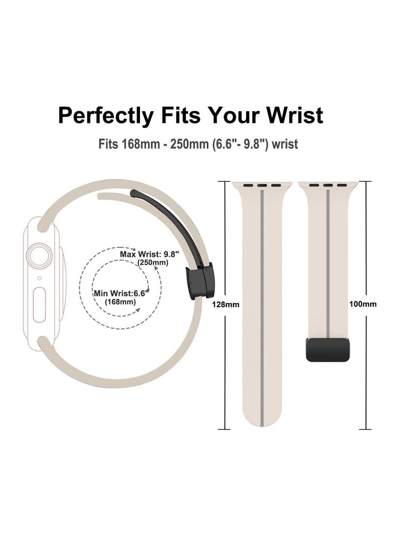 Silicone Magnetic Watch Band for Apple Watch Ultra and Series 9/8/7/6/SE, Unisex Sport Strap in Starlight Color - Image 4