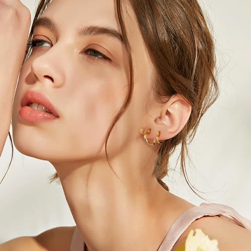 ALEXCRAFT 14K Gold Plated Heart Hoop Earrings for Women Trendy 3 Pairs Small Gold Huggie Earring Set ALEXCRAFT Minimalist Hypoallergenic Hearts Shaped Thick Big Chunky Hoops Earing Jewelry - Image 5
