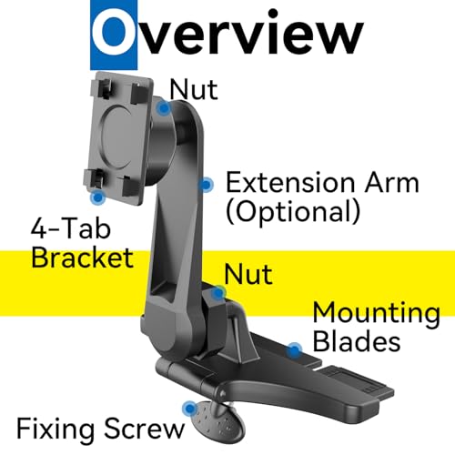SkyTitan CD Slot Car Mount for Portable CarPlay Screens with Extension Arm, Adjustable Angles, Low Profile, Integrated Mounting Solution for in-Car Android Display Monitors (4-Tab Bracket Mount) - Image 4