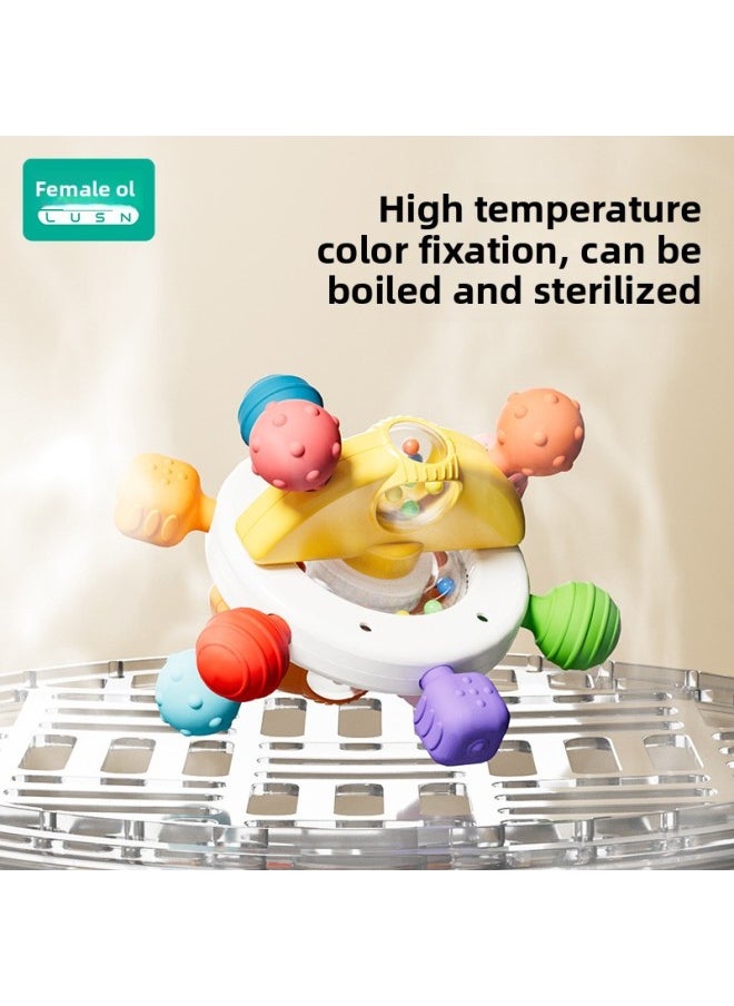 Manhattan Hand-held Ball Baby Toy Silicone Bite Gum Baby 3 To 6 Months Old Grip Molar 0 1 Year Old-Color:Manhattan Atomic Spin Ball PRO-Yellow White  - Image 5