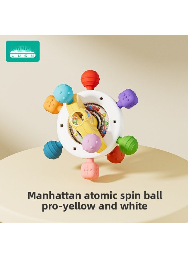 Manhattan Hand-held Ball Baby Toy Silicone Bite Gum Baby 3 To 6 Months Old Grip Molar 0 1 Year Old-Color:Manhattan Atomic Spin Ball PRO-Yellow White  - Image 1
