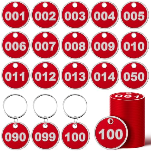 Tandefio 1100 Numbered Key Tags Round ID Aluminum Alloy Metal Number Tags Marking Hang Luggage Labels with Rings for Dormitory Key Chain Box Cabinet LockersRed - Image 1