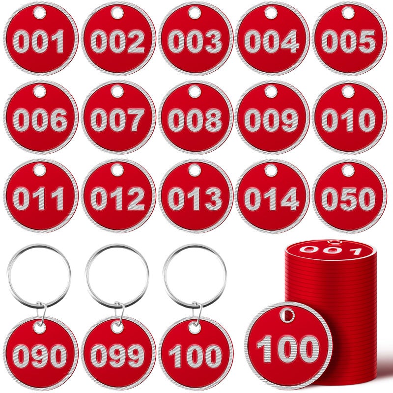 Tandefio 1100 Numbered Key Tags Round ID Aluminum Alloy Metal Number Tags Marking Hang Luggage Labels with Rings for Dormitory Key Chain Box Cabinet LockersRed - Image 2