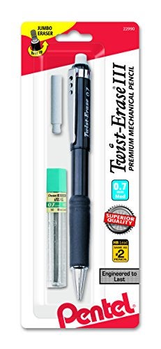 Pentel قلم رصاص ميكانيكي بنتل توست-إيريز III، (0.7 مم) خط متوسط، مع إعادة تعبئة الرصاص والممحاة (QE517LEBP) - Image 5