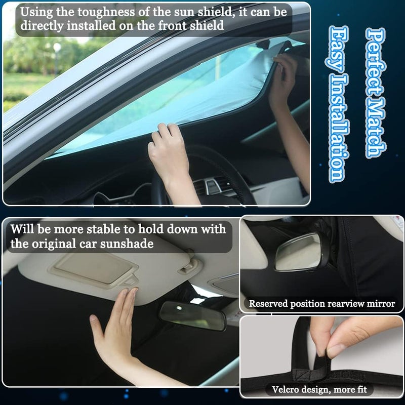 YOFAMO واقي شمس أمامي للسيارة قابل للطي، مخصص لتويوتا CHR 2017-2022، واقي شمس أمامي قابل للطي، ملحقات داخلية، واقي شمس عاكس يحجب الأشعة فوق البنفسجية وحرارة الشمس (أسود) - Image 5