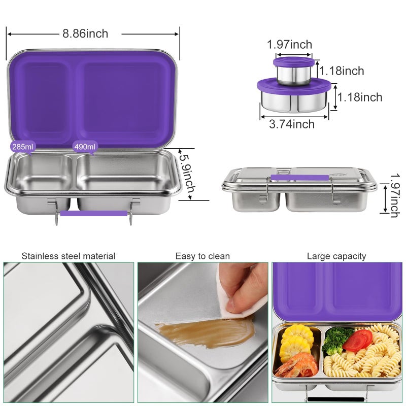 AOHEA Stainless Steel Bento Box for Kids and Adults - 2 Compartment Lunch Box with 2 Containers - BPA-Free, Easy to Clean, Versatile - Image 2