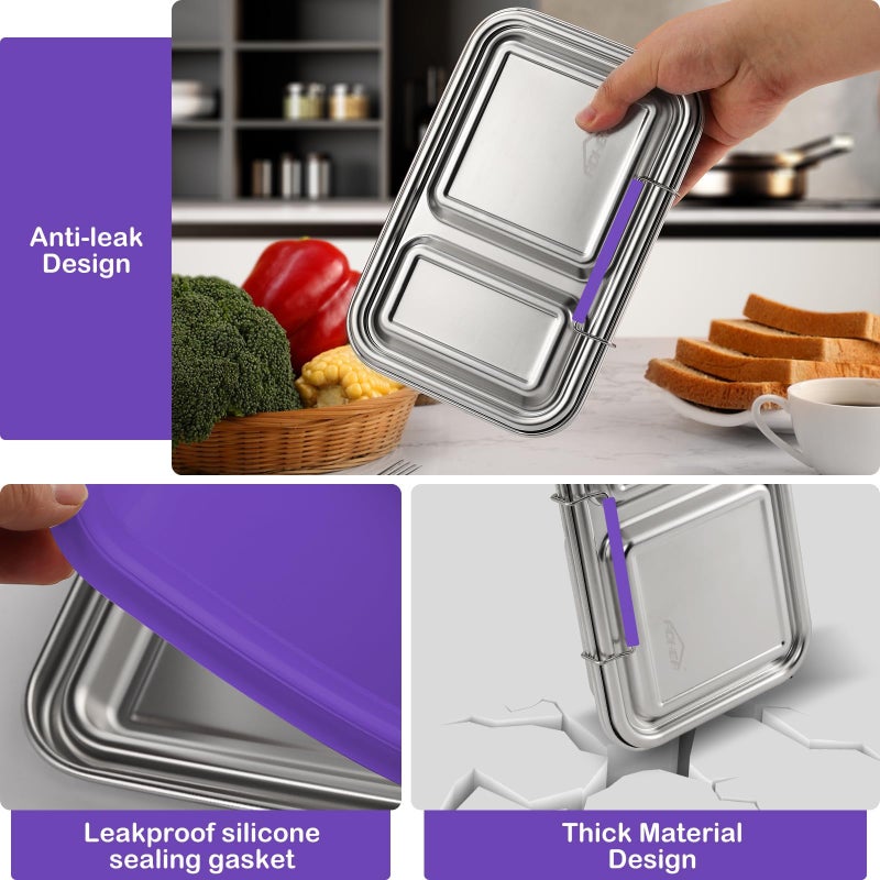 AOHEA Stainless Steel Bento Box for Kids and Adults - 2 Compartment Lunch Box with 2 Containers - BPA-Free, Easy to Clean, Versatile - Image 4