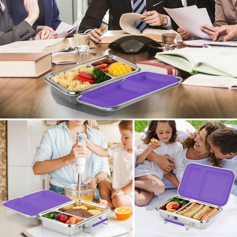 AOHEA Stainless Steel Bento Box for Kids and Adults - 2 Compartment Lunch Box with 2 Containers - BPA-Free, Easy to Clean, Versatile - Image 5