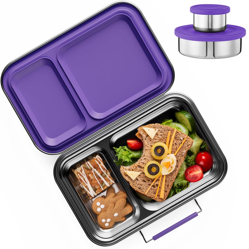 AOHEA Stainless Steel Bento Box for Kids and Adults - 2 Compartment Lunch Box with 2 Containers - BPA-Free, Easy to Clean, Versatile - Image 1
