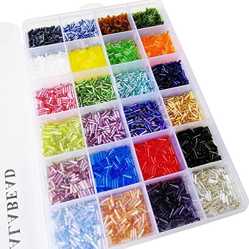 BALABEAD Size 6mm Glass Bugle Beads with Beading Needles About 7200pcs in Box,24 Multicolor Assortment Length 6mm Tube Beads for Jewelry Making (300pcs/Color, 24 Colors) - Image 4
