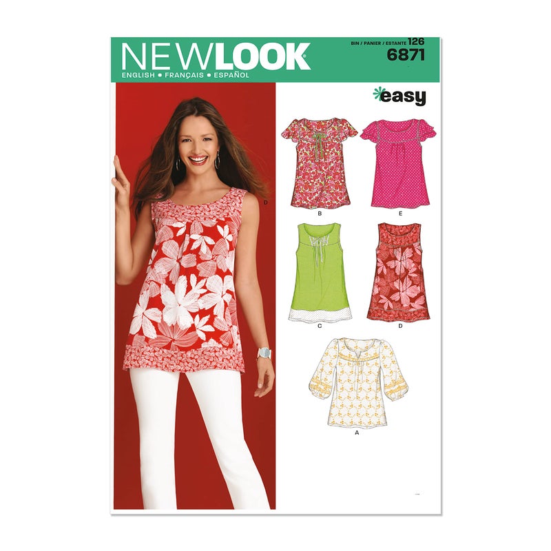 Simplicity U06871A New Look Easy to Sew Misses' Pullover Tunic and Top Sewing Pattern Kit, Code 6871, Sizes 10-22 - Image 1