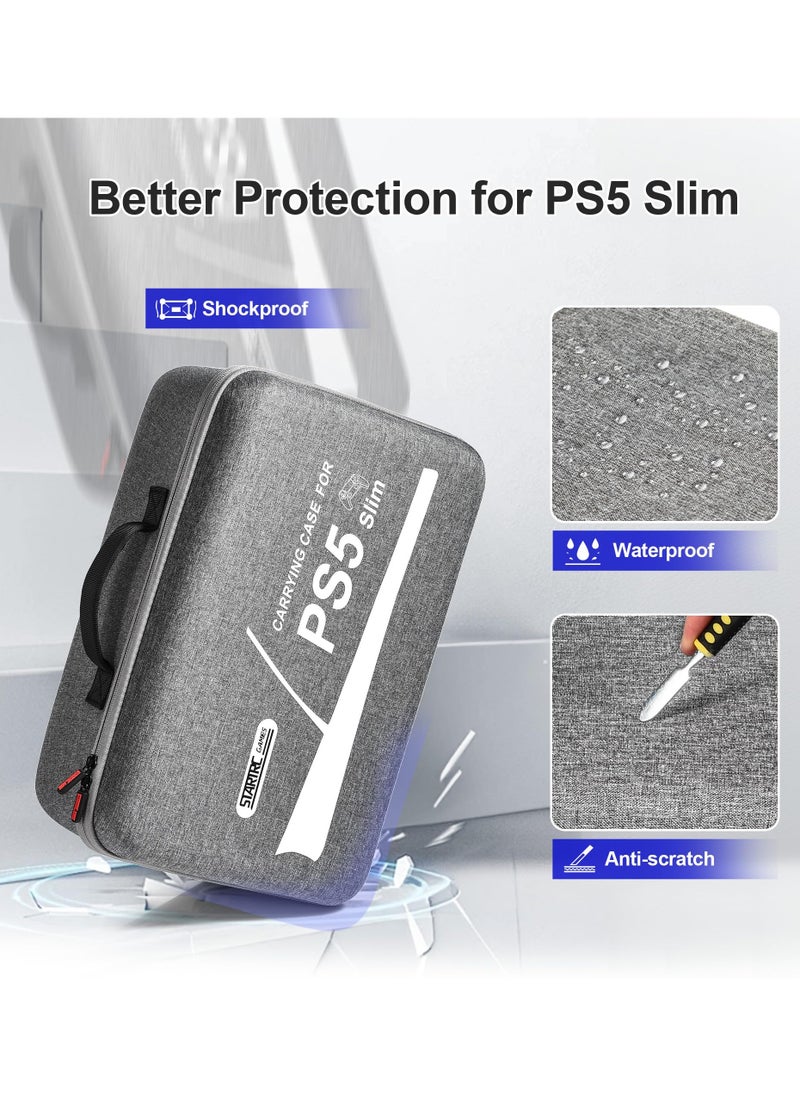 حقيبة حمل لجهاز PS5 Slim، حقيبة تخزين واقية للسفر متوافقة مع وحدة تحكم PlayStation 5 Slim Disc/الإصدار الرقمي وأجهزة التحكم وبطاقات الألعاب وغيرها من الملحقات