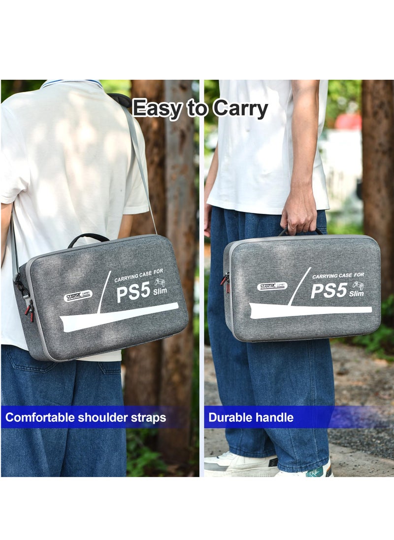 حقيبة حمل لجهاز PS5 Slim، حقيبة تخزين واقية للسفر متوافقة مع وحدة تحكم PlayStation 5 Slim Disc/الإصدار الرقمي وأجهزة التحكم وبطاقات الألعاب وغيرها من الملحقات