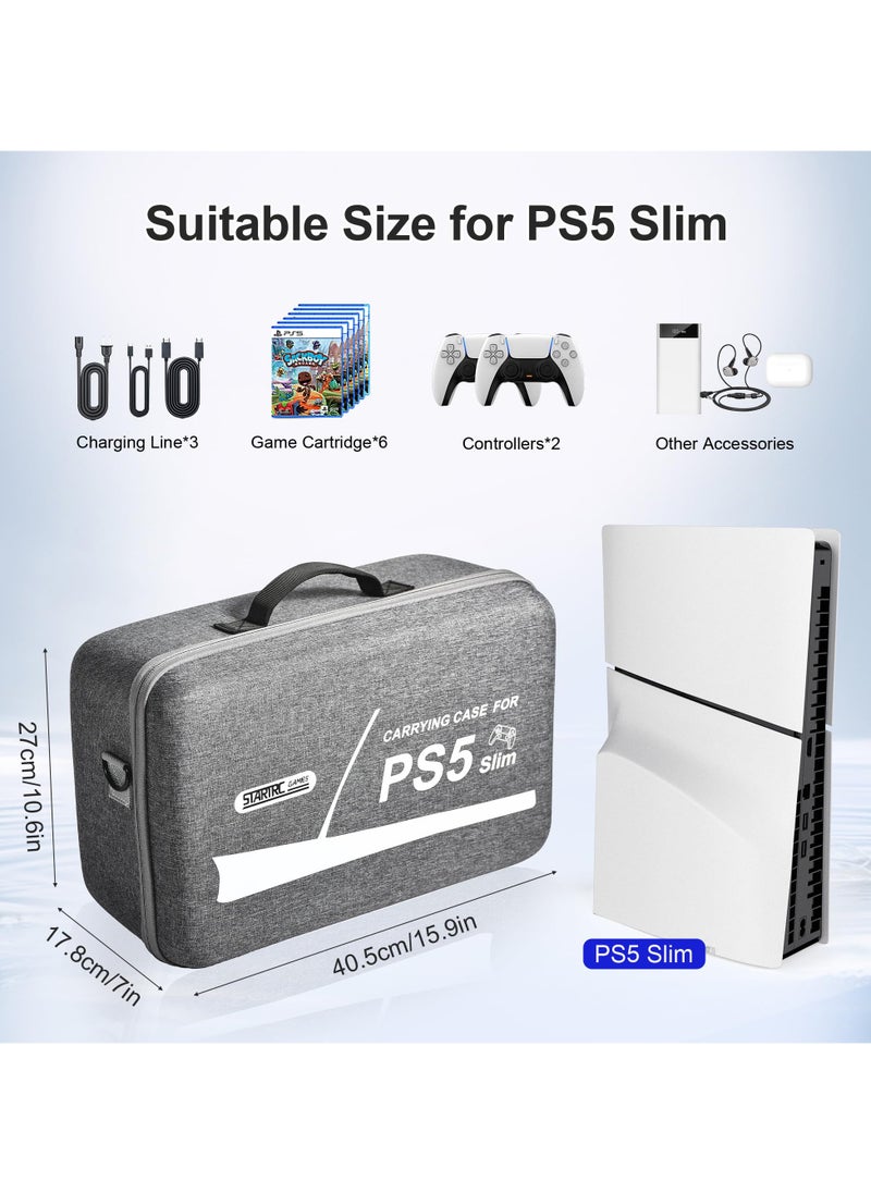 حقيبة حمل لجهاز PS5 Slim، حقيبة تخزين واقية للسفر متوافقة مع وحدة تحكم PlayStation 5 Slim Disc/الإصدار الرقمي وأجهزة التحكم وبطاقات الألعاب وغيرها من الملحقات