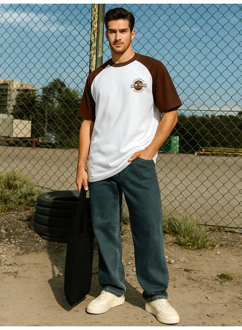 Maniac Mens Printed NewYork Round Neck Half Sleeve White and Brown Tshirt - Image 5