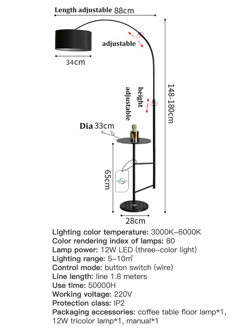 Nordic Three-color Dimming LED Floor Lamp With Table Modern Iron Coffee Table Standing Lamp With Tray For Living Room Bedroom Sofa Side Bedside Standing Light Black 28x28x180 centimeter - pzsku/Z3350404CA39ED11B5D38Z/45/_/1694681775/eeed56ab-2e7c-43b3-bbf3-c888c5489b48