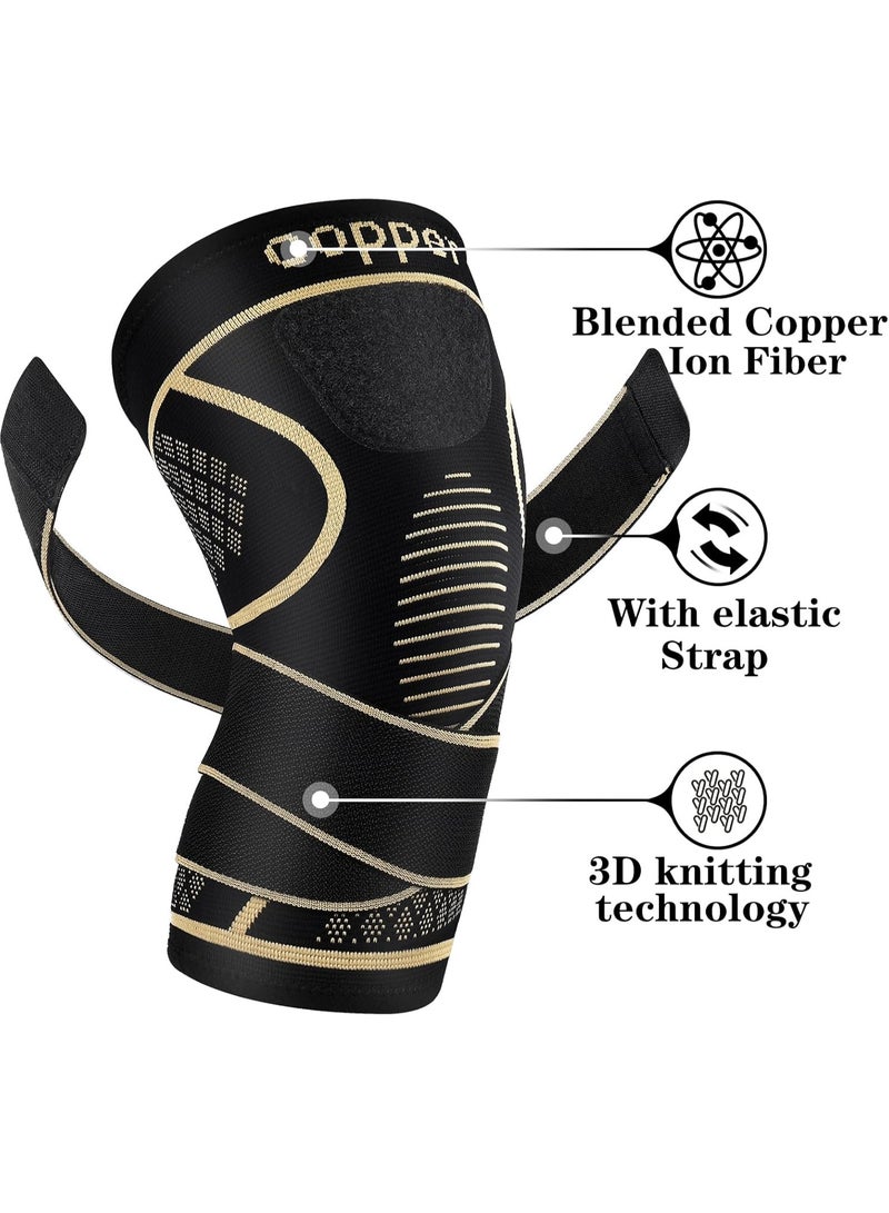 Copper Knee Braces with Strap for Knee Pain Women and Men(2 Pack), Knee Compression Sleeve for Arthritis, ACL, Meniscus Tear, Joint Pain Relief, Knee Support for Working, Running, Weightlifting(M) - Image 5