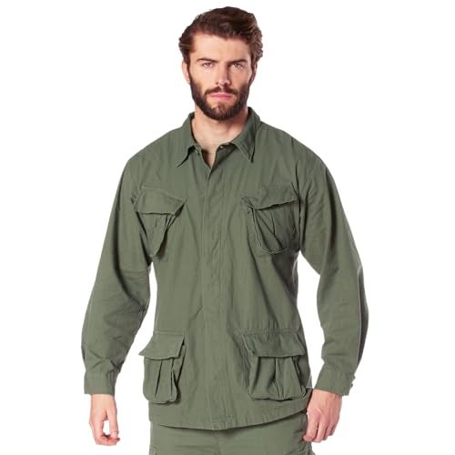 Rothco Vintage Vietnam Fatigue Shirt – Comfortable Lightweight Cargo Utility Shacket, Olive Drab, XS - Image 1