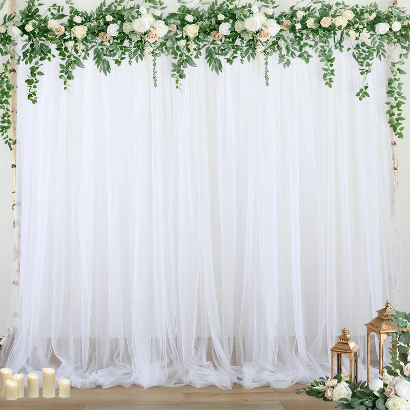 Suppromo White Backdrop Curtain for Parties 10 ft x 10 ft Sheer Tulle Backdrop Drapes for Wedding Ceremony Birthday Baby Shower Christmas Photo Backdrop Curtain Decorations 2 Panels 5ft x 10ft - Image 1