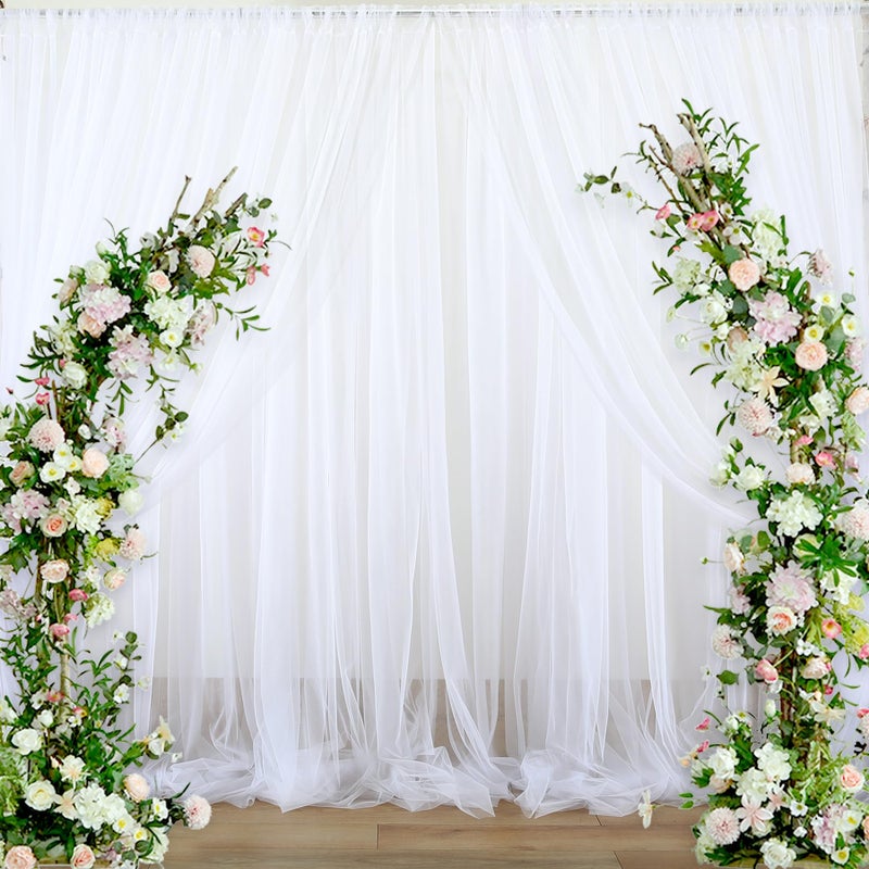 Suppromo White Backdrop Curtain for Parties 10 ft x 10 ft Sheer Tulle Backdrop Drapes for Wedding Ceremony Birthday Baby Shower Christmas Photo Backdrop Curtain Decorations 2 Panels 5ft x 10ft - Image 2