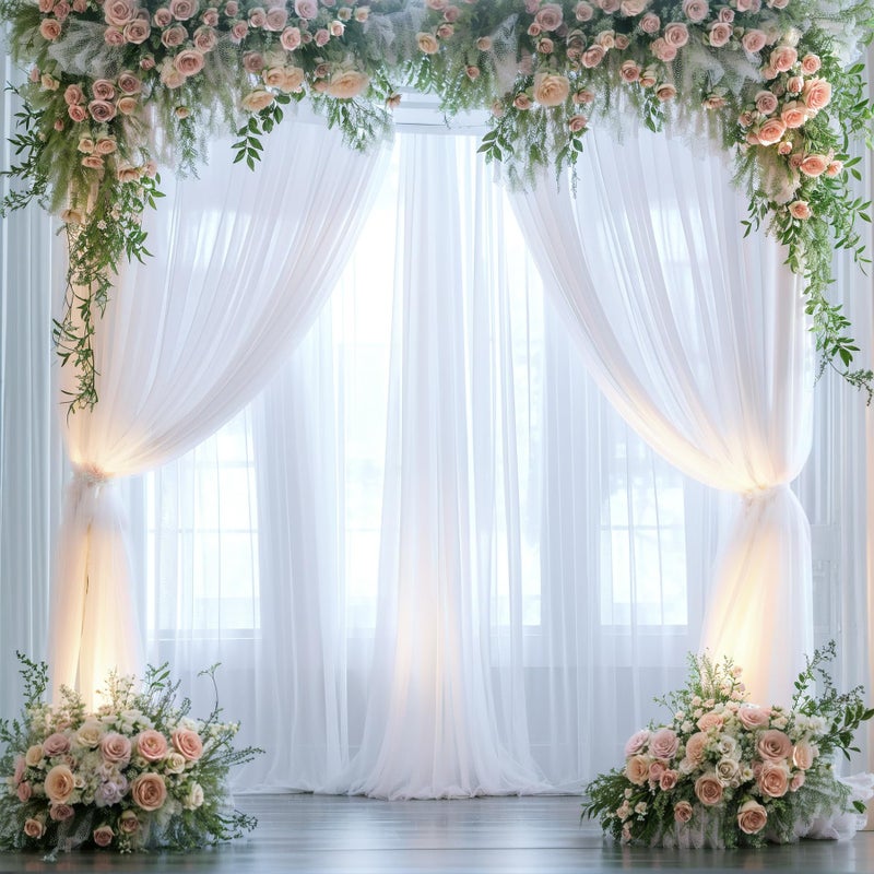 Suppromo White Backdrop Curtain for Parties 10 ft x 10 ft Sheer Tulle Backdrop Drapes for Wedding Ceremony Birthday Baby Shower Christmas Photo Backdrop Curtain Decorations 2 Panels 5ft x 10ft - Image 4