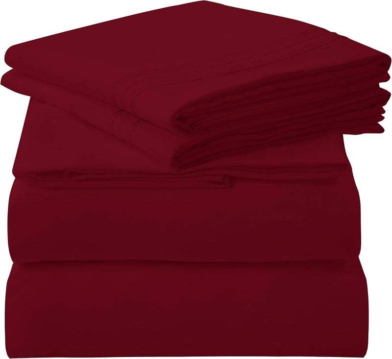 ROYALE LINENS رويال لينينز - طقم شراشف كاليفورنيا كينج 4 قطع - فراش مايكروفايبر ناعم 1800 - 1 شرشف مجهز، 1 شرشف مسطح، 2 كيس وسادة - طقم شراشف كال كينج مقاوم للتجعد والبهتان (كينجكال، بورجوندي) - Image 1