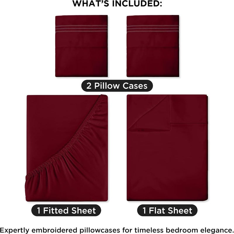 ROYALE LINENS رويال لينينز - طقم شراشف كاليفورنيا كينج 4 قطع - فراش مايكروفايبر ناعم 1800 - 1 شرشف مجهز، 1 شرشف مسطح، 2 كيس وسادة - طقم شراشف كال كينج مقاوم للتجعد والبهتان (كينجكال، بورجوندي) - Image 2
