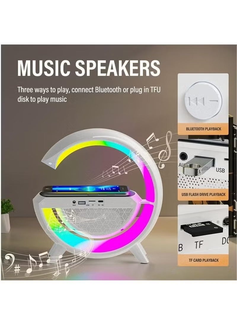 JAJEEK G63 Smart Multi-Functional Wireless Charger Atmosphere Lamp – Music Lamp with Bluetooth Speaker, Clock, Alarm, and App Control – Portable LED Mood Light with Wireless Charging for Phones, Smart Devices, and More - Image 4