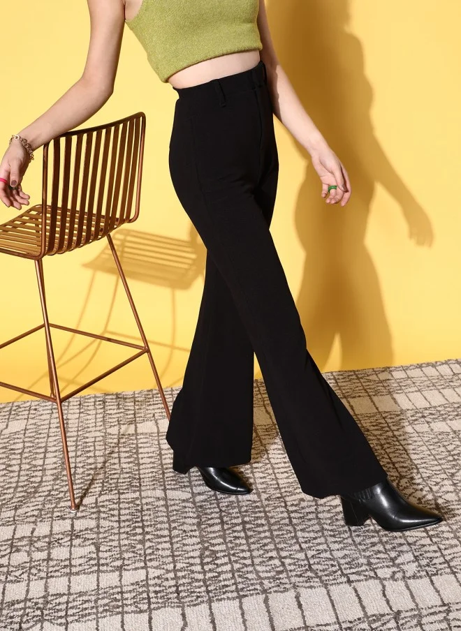 SASSAFRAS Black High-Rise Bootcut Trousers for Women