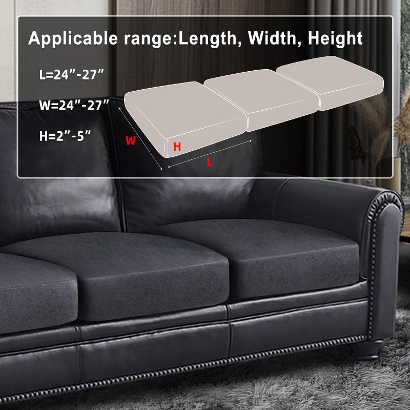 ANARACHON Leather Look Couch Cushion Covers Sofa Seat Slipcovers Sets Couches Furniture Protector for Sectional Armchair Loveseat Pets Kids Stretch Spandex Fabric (3 Cushion Sofa, Dark Grey) - Image 3