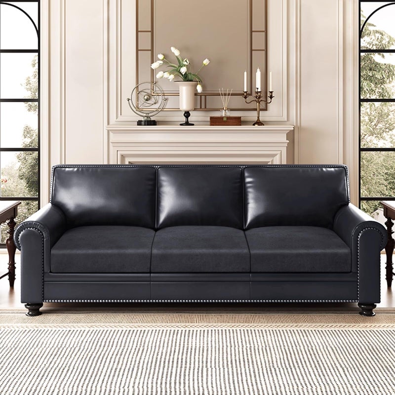 ANARACHON Leather Look Couch Cushion Covers Sofa Seat Slipcovers Sets Couches Furniture Protector for Sectional Armchair Loveseat Pets Kids Stretch Spandex Fabric (3 Cushion Sofa, Dark Grey) - Image 2