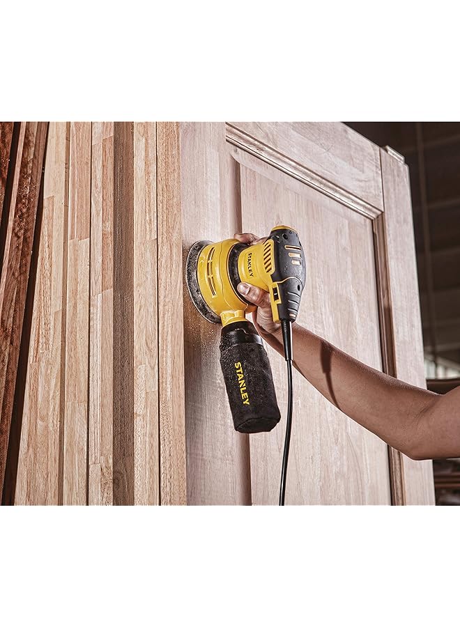 ستانلي ماكينة صنفرة عشوائية ذات سرعة متغيرة 125 مم 300 واط Ss30 باللونين الأصفر والأسود - Image 5