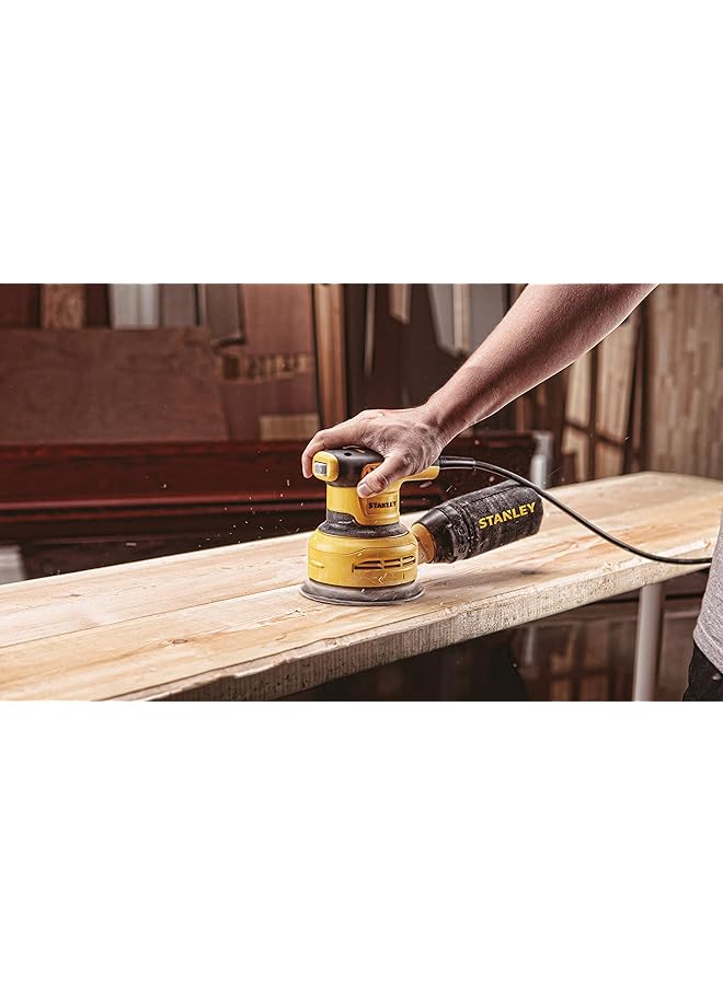 ستانلي ماكينة صنفرة عشوائية ذات سرعة متغيرة 125 مم 300 واط Ss30 باللونين الأصفر والأسود - Image 4