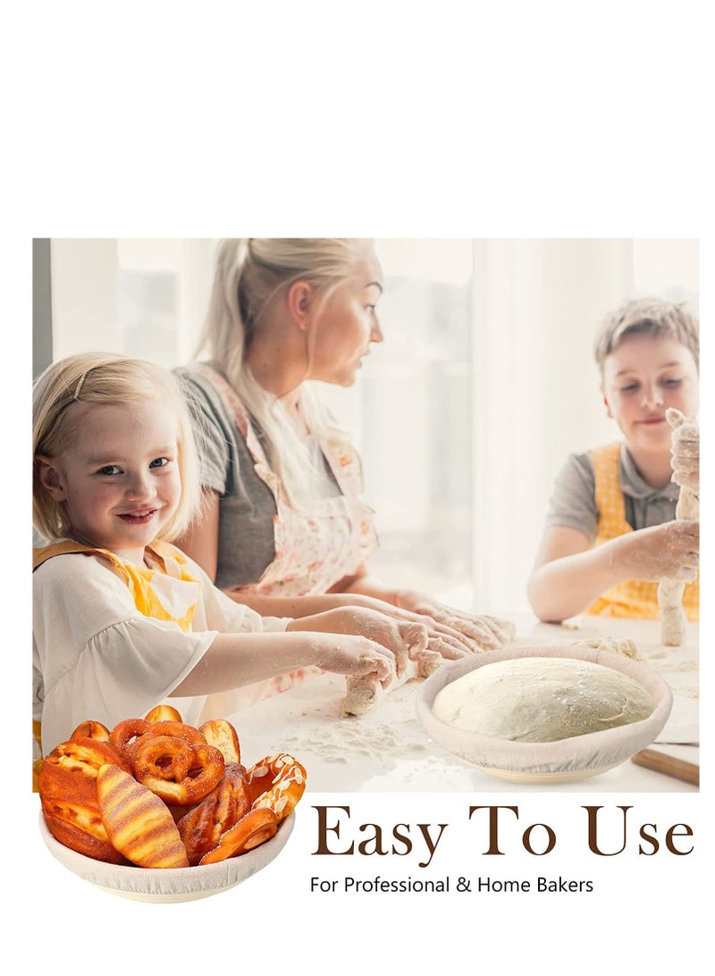 SYOSI سلة تخمير الخبز مستديرة سلة تخمير العجين سلال تخمير الخبز لرفع وخبز العجين سلة راتان لتخمير العجين وغطاء قماش من الكتان لخبازين المنزل 23*8CM - Image 3