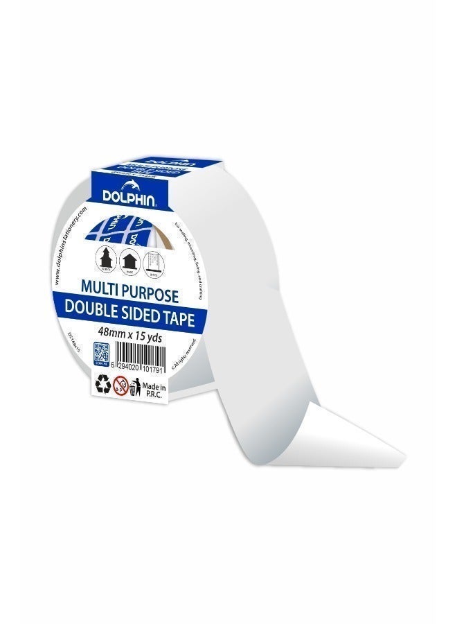 Dolphin Double-Sided Tape 2 Inch — 15 Yards, High Adhesive Solvent-Based, Easy Tear, Multipurpose Use - Image 1
