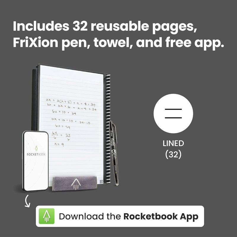Rocketbook Core Reusable Smart Notebook | Innovative, Eco-Friendly, Digitally Connected Notebook with Cloud Sharing Capabilities | Lined, 8.5" x 11", 32 Pg, Deep Space Gray, with Pen, Cloth, and App - Image 4