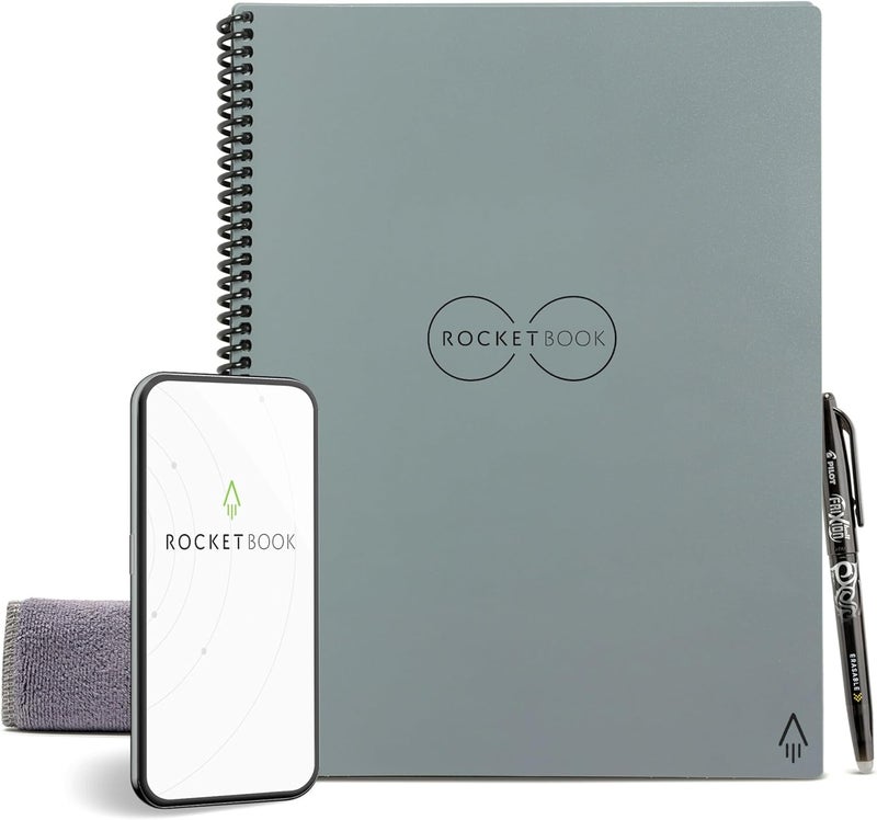 Rocketbook Core Reusable Smart Notebook | Innovative, Eco-Friendly, Digitally Connected Notebook with Cloud Sharing Capabilities | Lined, 8.5" x 11", 32 Pg, Deep Space Gray, with Pen, Cloth, and App - Image 1