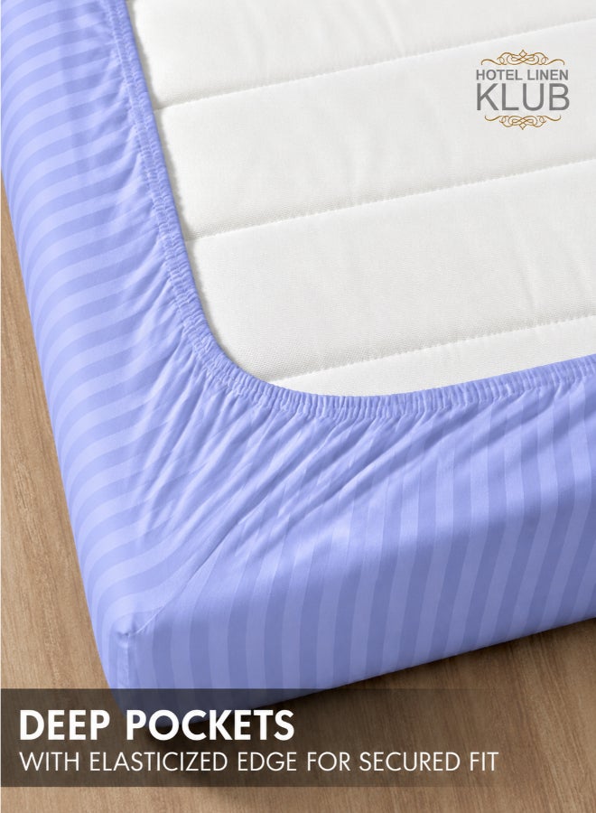 Hotel Linen Klub 1-Piece Microfiber Fitted Sheet Striped,Color: Lavender, Size: King (180×200 cm),Design Soft Fabric Deep Pocket Elastic Edge Bed Linen - Image 3