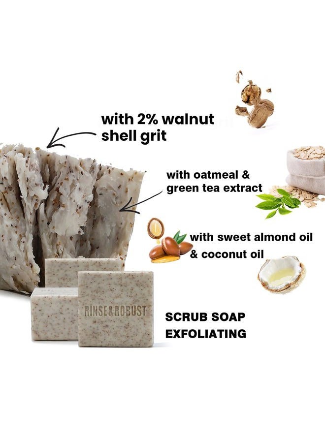 Rinse & Robust Mens Bar Soap Bath Bar Soap 3Pack Handmade Natural Soap Bar Set Cleansing Bar Moisturizing&Exfoliating Scrub Soap Gift Set for Men | Leather, Sandalwood, Teakwood | 3.5 oz of 3 Bars - Image 3