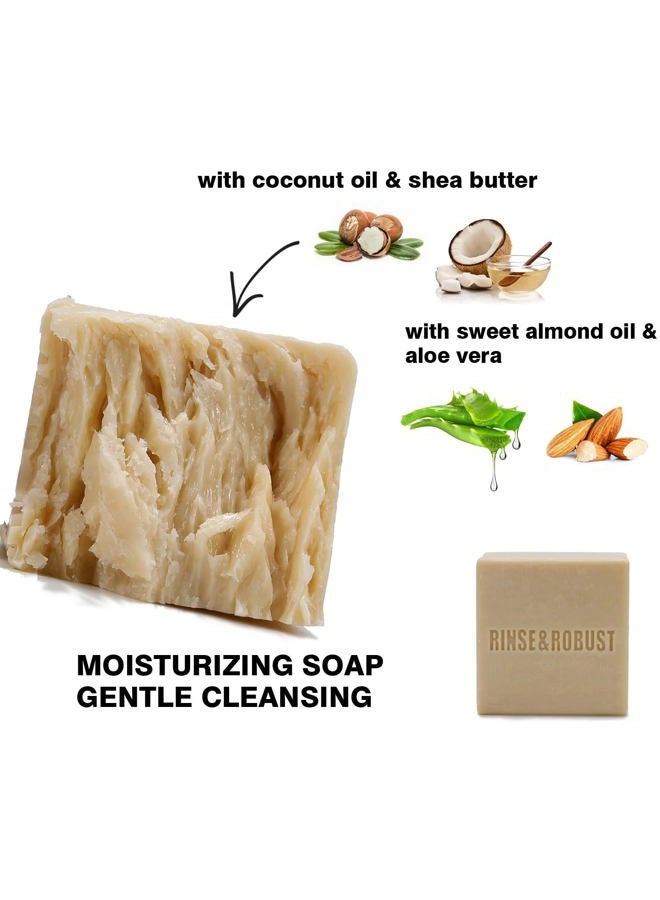 Rinse & Robust Mens Bar Soap Bath Bar Soap 3Pack Handmade Natural Soap Bar Set Cleansing Bar Moisturizing&Exfoliating Scrub Soap Gift Set for Men | Leather, Sandalwood, Teakwood | 3.5 oz of 3 Bars - Image 2
