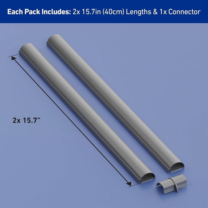 D-Line 31.4in TV Cord Hider, Patented Half Round Cable Cover, Hide Wall Mount TV Wires, Hinged One-Piece Cable Concealer, Adhesive, Decorative Raceway - 2X 1.18in W x 0.59in H x 15.7in L - Gray - Image 4