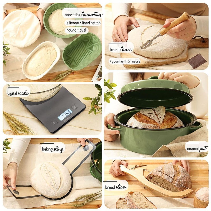CraftZee All-Inclusive ð—£ð—¥ð—˜ð— ð—œð—¨ð—  Sourdough Starter Kit with Pot, 34 Oz Starter Jar, 4 Banneton Bread Proofing Baskets, Scraper, Scale, Sourdough Bread Baking Supplies, Beginner Guide & Recipes - Image 4