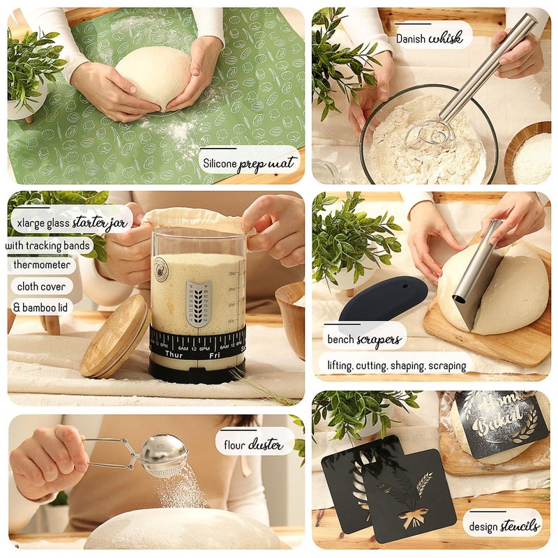 CraftZee All-Inclusive ð—£ð—¥ð—˜ð— ð—œð—¨ð—  Sourdough Starter Kit with Pot, 34 Oz Starter Jar, 4 Banneton Bread Proofing Baskets, Scraper, Scale, Sourdough Bread Baking Supplies, Beginner Guide & Recipes - Image 3