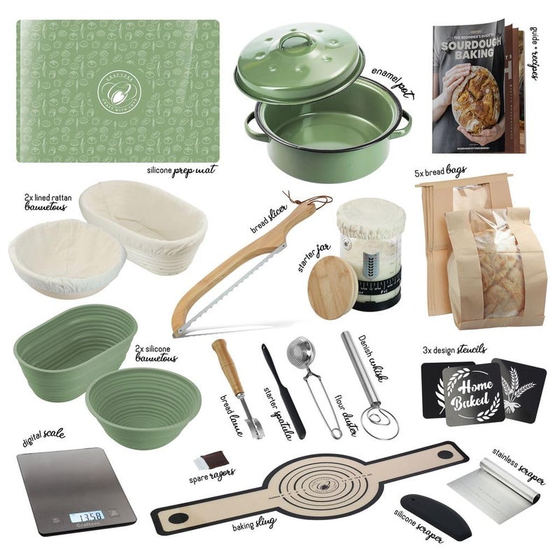 CraftZee All-Inclusive ð—£ð—¥ð—˜ð— ð—œð—¨ð—  Sourdough Starter Kit with Pot, 34 Oz Starter Jar, 4 Banneton Bread Proofing Baskets, Scraper, Scale, Sourdough Bread Baking Supplies, Beginner Guide & Recipes - Image 2