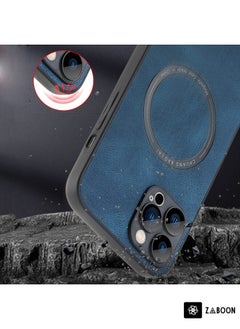 Generic For iPhone 14 6.1 Leather Texture Magsafe Phone Case(Blue)  - Image 5