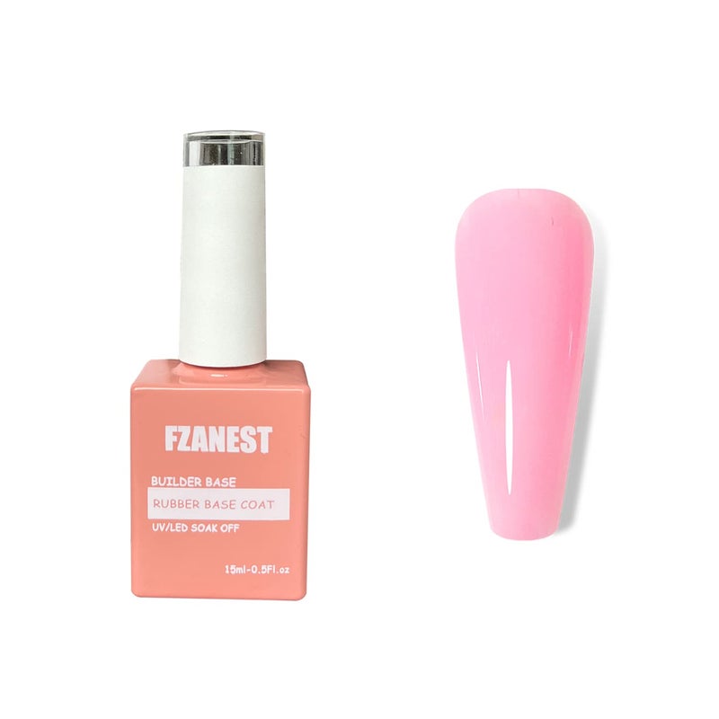 FZANEST Rubber Base Builder Gel For Nails, Sheer Color Gel Polish Elastic Rubber Base Coat For Nail Thickening Extension 15ml (Baby Pink) - Image 1