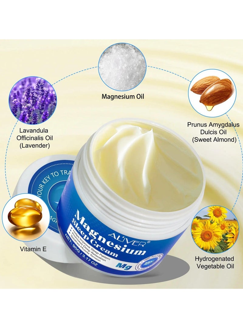 ALIVER كريم النوم بالمغنيسيوم 90 جرام - كريم جسم مغنيسيوم نقي 100% طبيعي لتحسين النوم وتخفيف الاسترخاء وتخفيف توتر العضلات كريم مغنيسيوم عضوي للساقين والذراعين والرقبة والمعصم والفخذ - Image 5